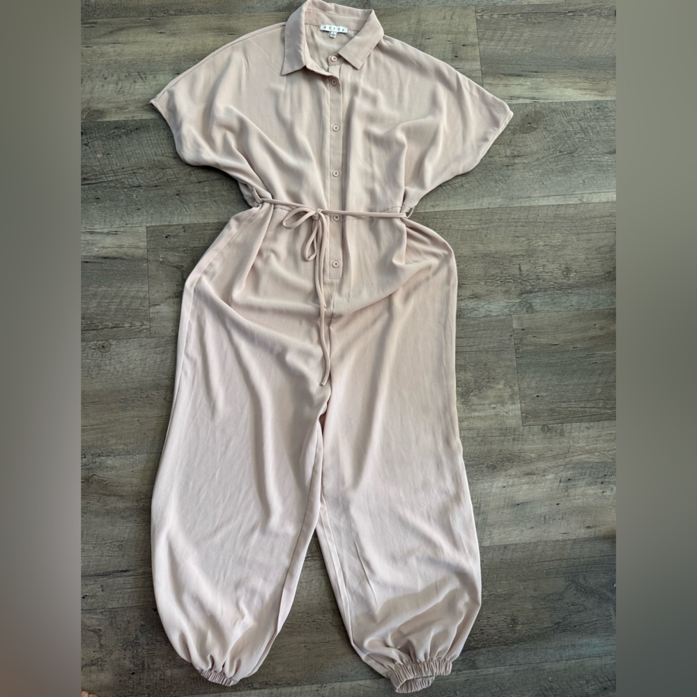 Light Pink/tan Button-Up Jumpsuit - could be maternity